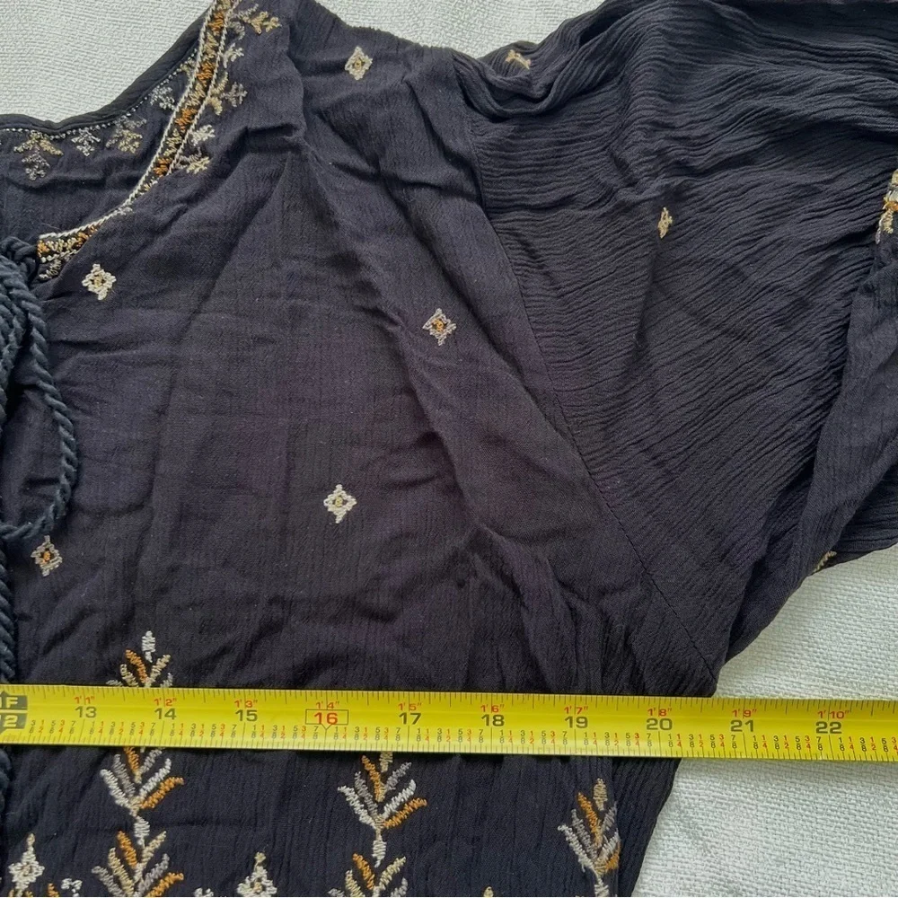 Free People Shyannez  Black Sheer Long Sleeve Western Mini Dress Size XL